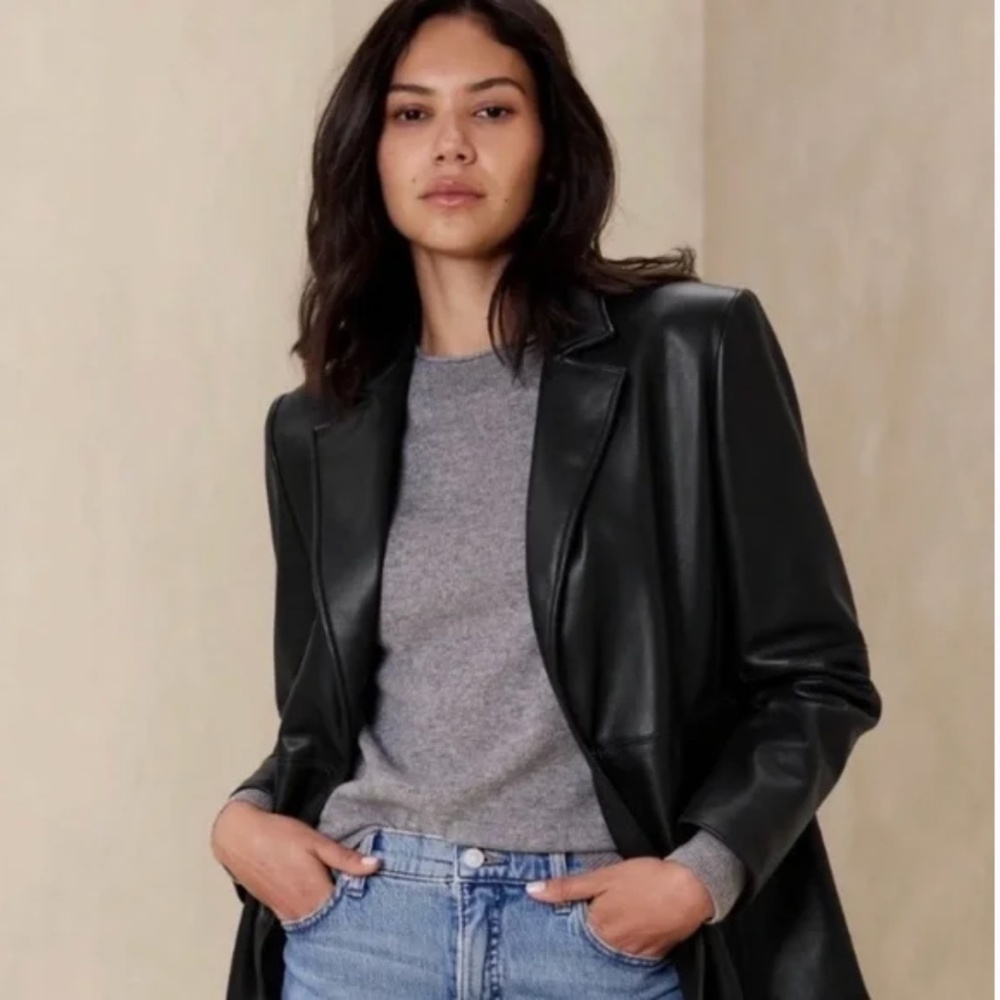 Black Leather Blazer, Size Medium.